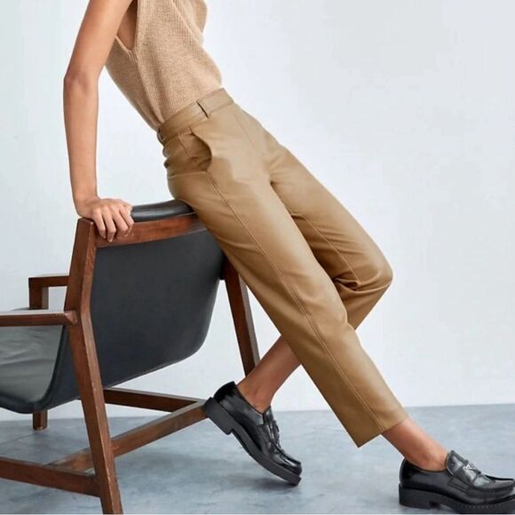 Aritzia babaton command faux leather pants iced latte - Picture 1 of 6